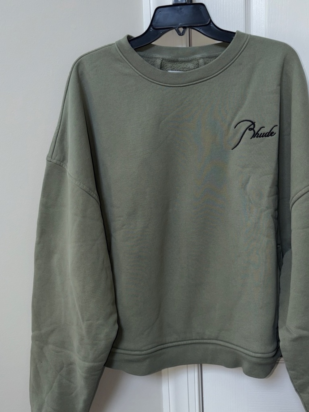 Rhude Cursive Olive Green Crewneck Sweatshirt